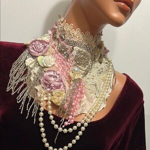 Elegant Floral Pearl Necklace Textile Jewelry Bib Bohemian Limited Edition